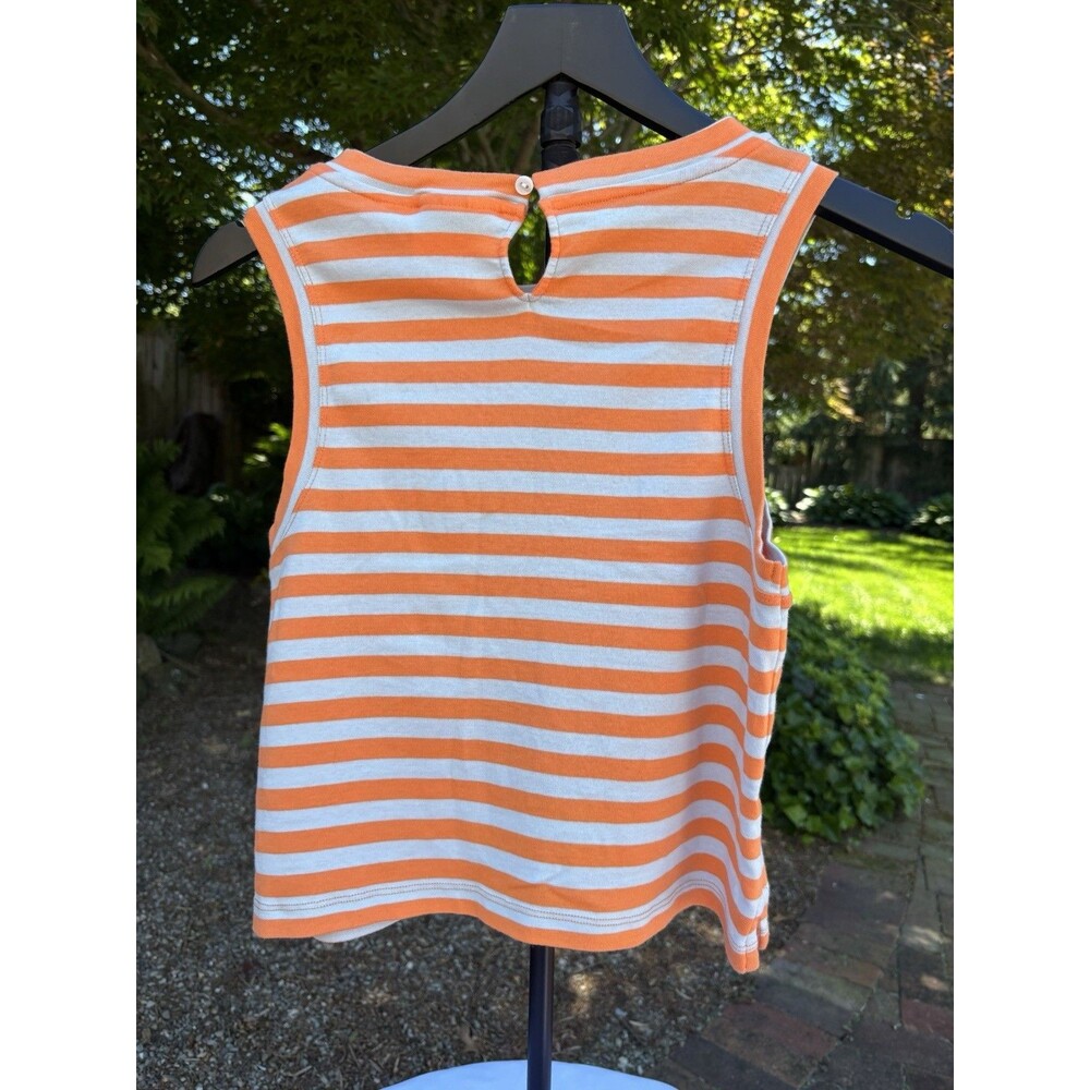Maeve by Anthropologie Orange/Grey Slvless Crop Top Striped Keyhole Button Back - Picture 2 of 5